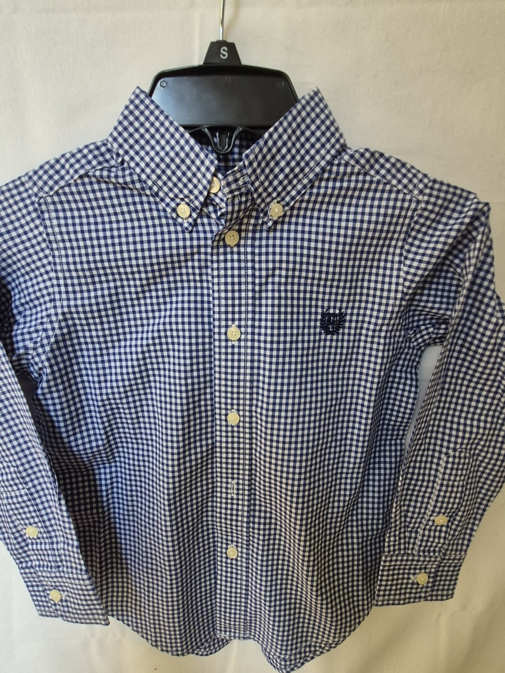 Chaps Navy and White Gingham Button-Down Shirt 4T